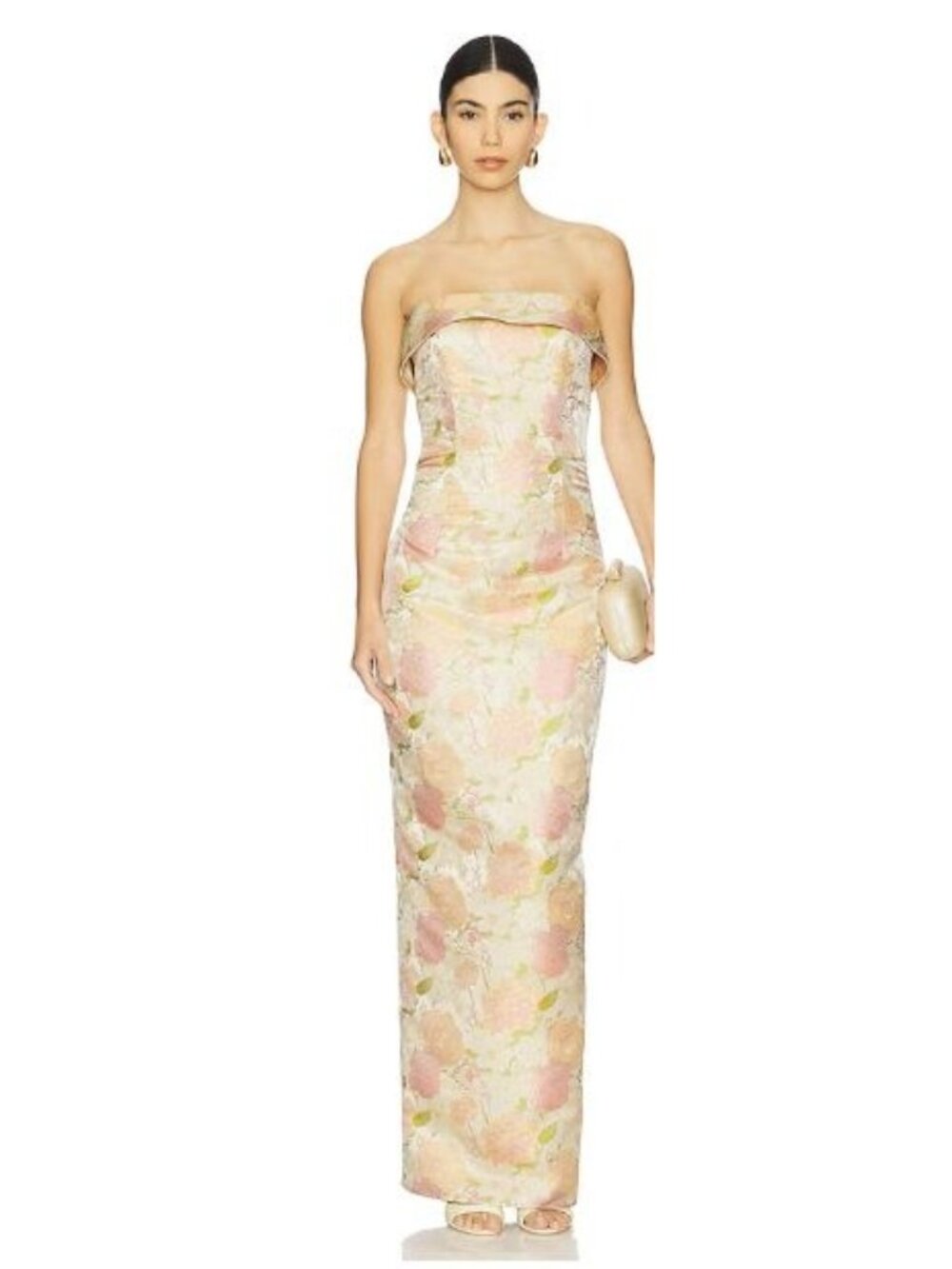 Katie May Elin Strapless Floral Jacquard Gown Champagne Garden Small New